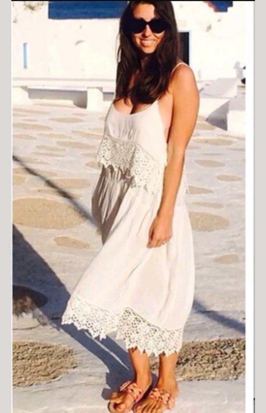 New Free People Star Slip Dress Crochet Midi Slip Dress Size $128 XS IVORY